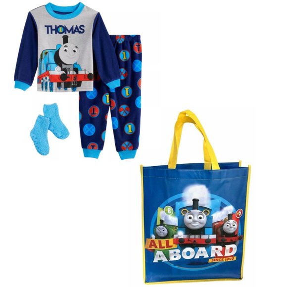 Toddler Thomas the Train Pajamas Set + Bag (bundle- Top, Bottom, Socks & Tote) - Picture 1 of 3